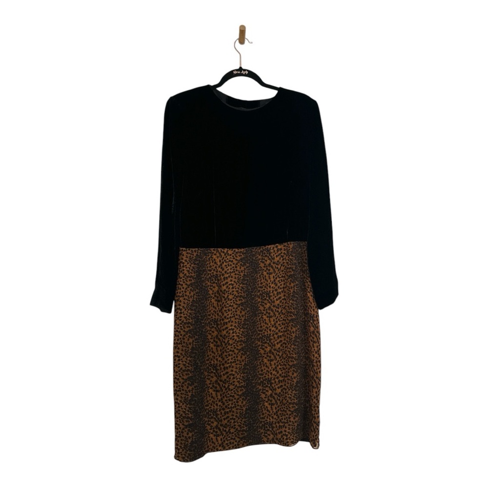Akris Bergdorf Goodman mix media velvet and leopard dress with button details